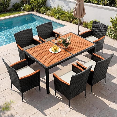 Devoko Dining 7 PCS Furniture, Patio Conversation Set with Acacia