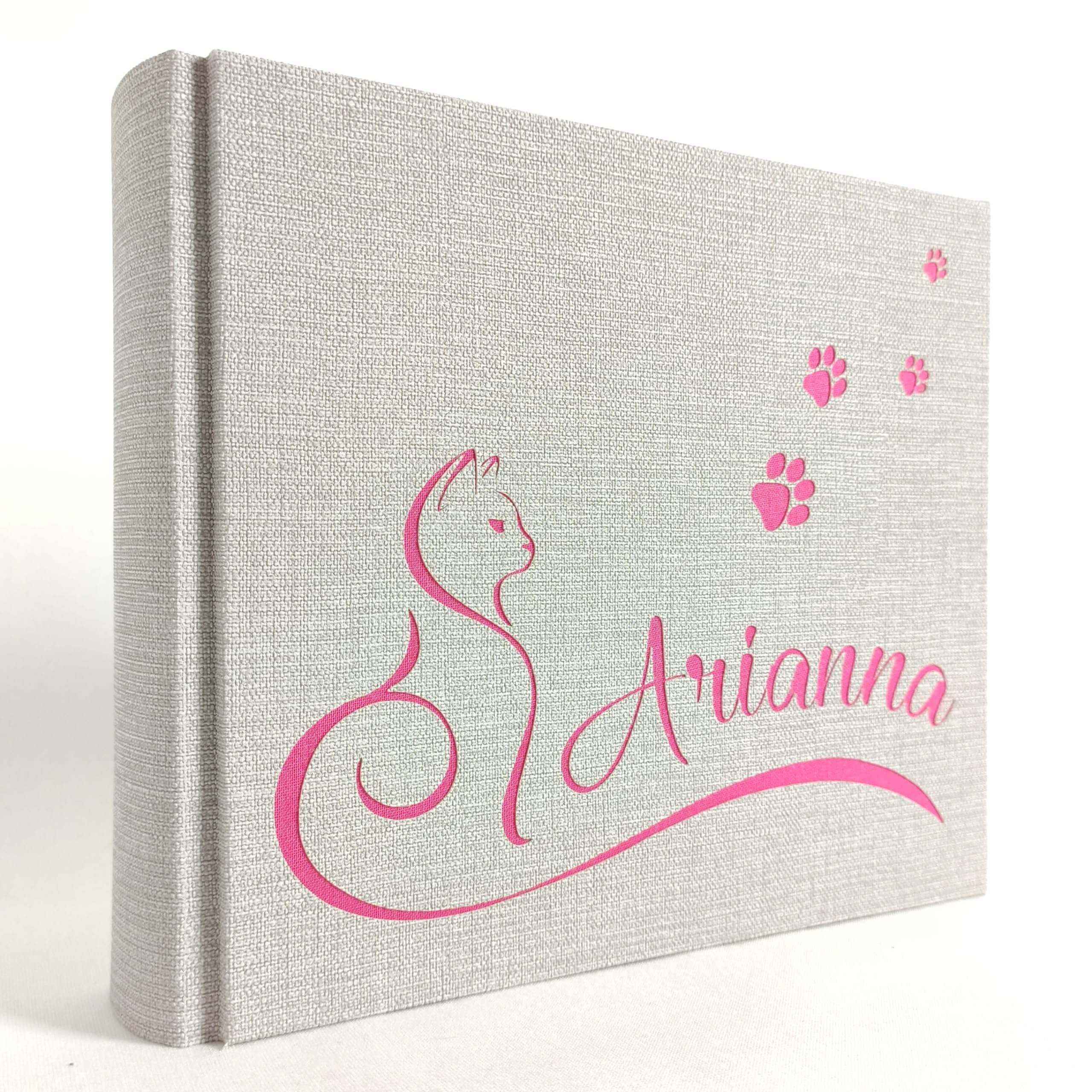 Album fotografico artigianale per gli amanti dei gatti o per il tuo gatto personalizzabile con nome INTAGLIATO in ecopelle e tela regalo cucciolo fido 2025 MADE IN ITALY legnoegrafite