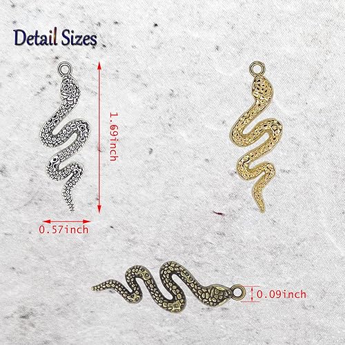 Miniatura 3 de 30 dijes de serpiente de aleación, colgantes de serpiente cobra de metal para Halloween, dijes de serpiente antiguos, dijes de serpiente plateados,