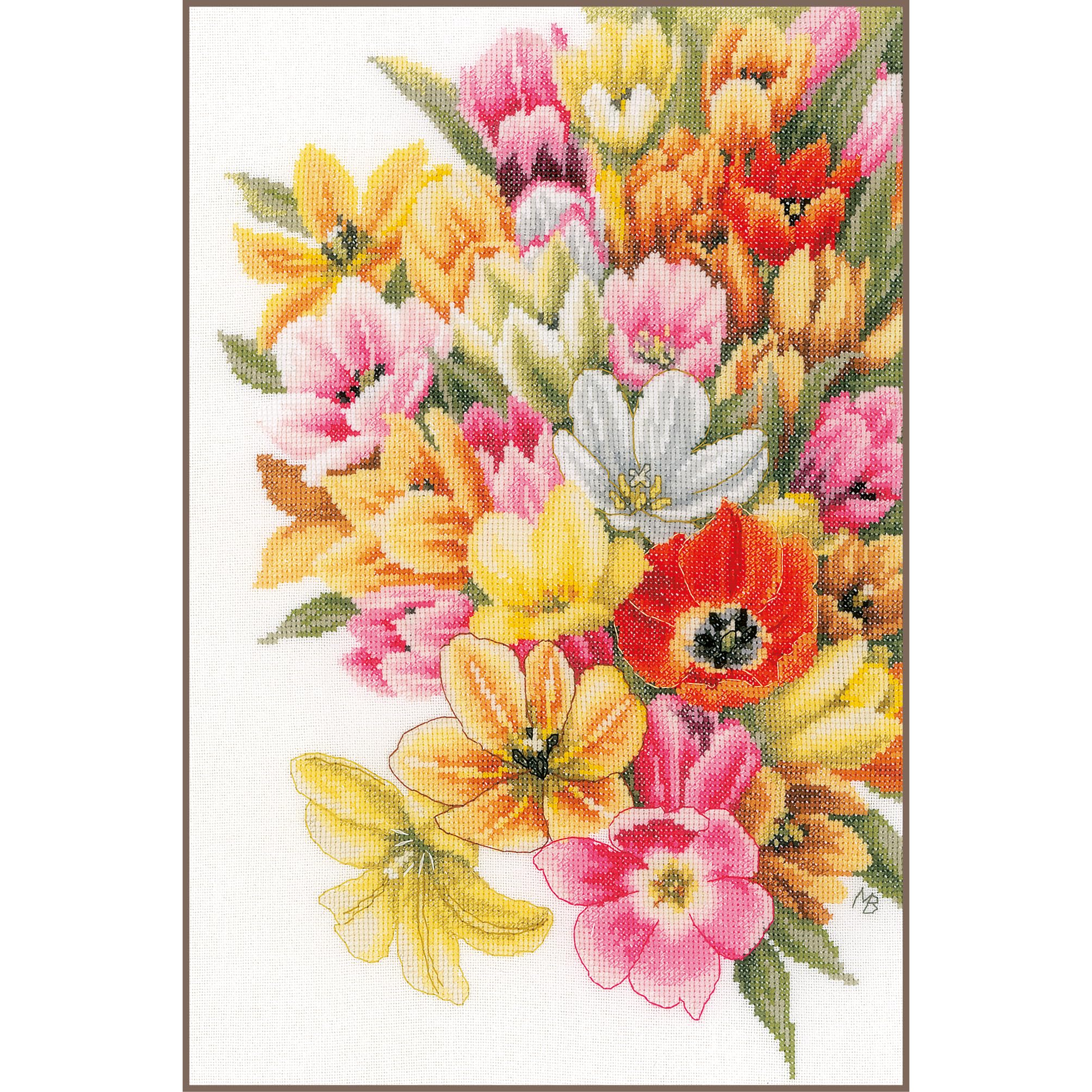 LANARTE Haft Krzyżykowy Liczony Zestaw Obraz do Haftu OKRYJ MNIE TULIPANAMI Zrób to Sam Zestaw Kreatywny dla Dorosłych Rękodzieło Artystyczne 28 x 37 cm Dekoracja Ścienna DIY Cross Stitch Kit