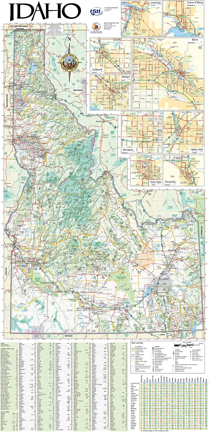 36x72 Idaho State Official Executive Laminated Wall Map