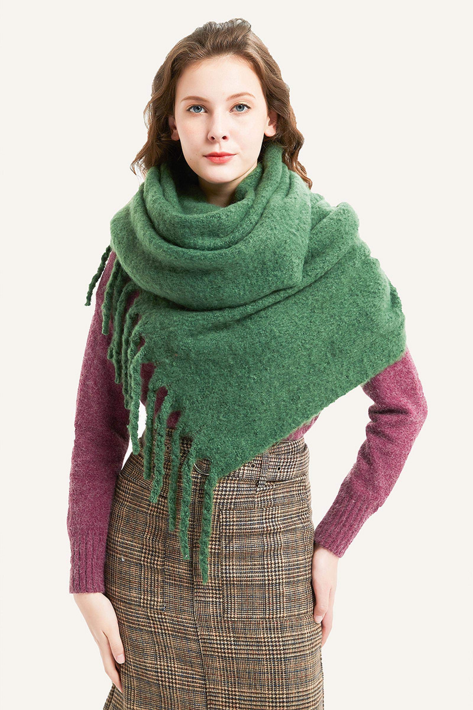 Sciarpa Donna Scialle Primavera Autunno e Inverno Uomo Donne Spesse Avvolge Nappa Grande Sciarpa di Lusso Solido Verde Caldo Pashmina