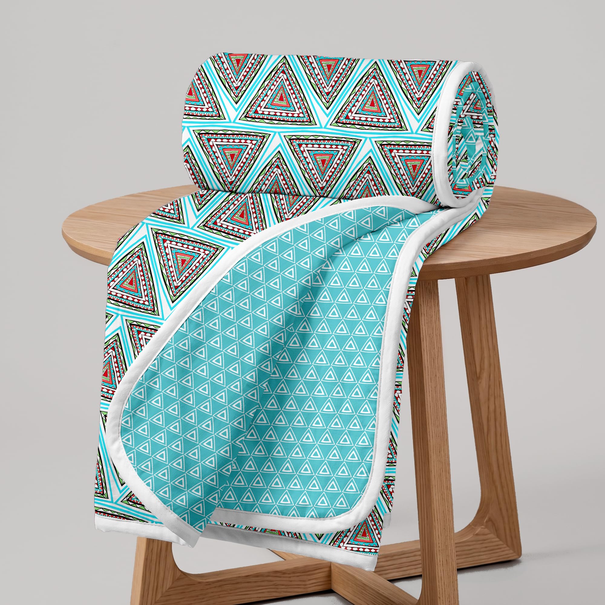 Divine Casa Modern Reversible Single Bed Dohar | 120 GSM Dual-Sided Microfiber Throw Blanket | Size 210 x 140 cm | Geometric | Turquoise Blue