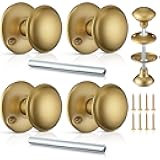 Saillong 2 Sets Interior Door Knob Set with Spindle, Round Rosettes, Old Style Door Knob Replacement with Electroplate Design, 2.2in. Outside Diameter for Interior (Gold)