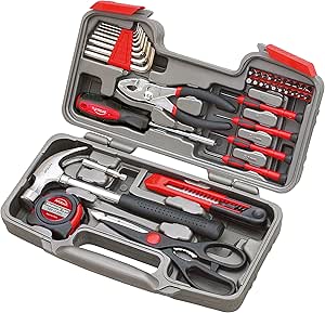 APOLLO TOOLS Original 39 Piece General Household Tool Set in Toolbox Storage Case with Essential Hand Tools for Everyday Home Repairs, DIY and Crafts Red/Black - DT9706