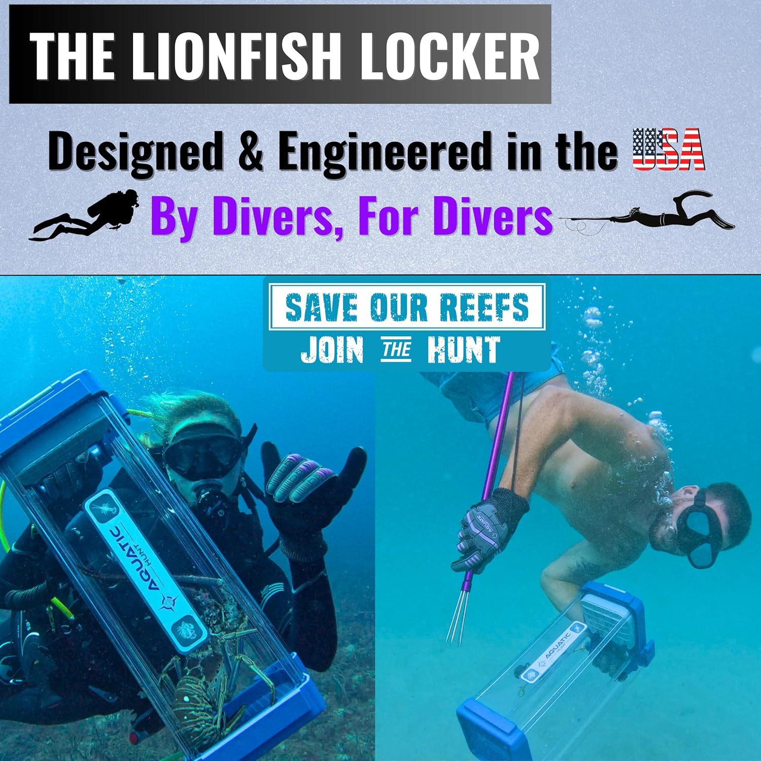 Pro Lionfish Locker High-Capacity Lionfish Containment Unit for Divers | Fast Drainage, Spear/Snare Storage, Durable & Versatile for Lionfish Hunting & Lobster Collection (Blue Water)