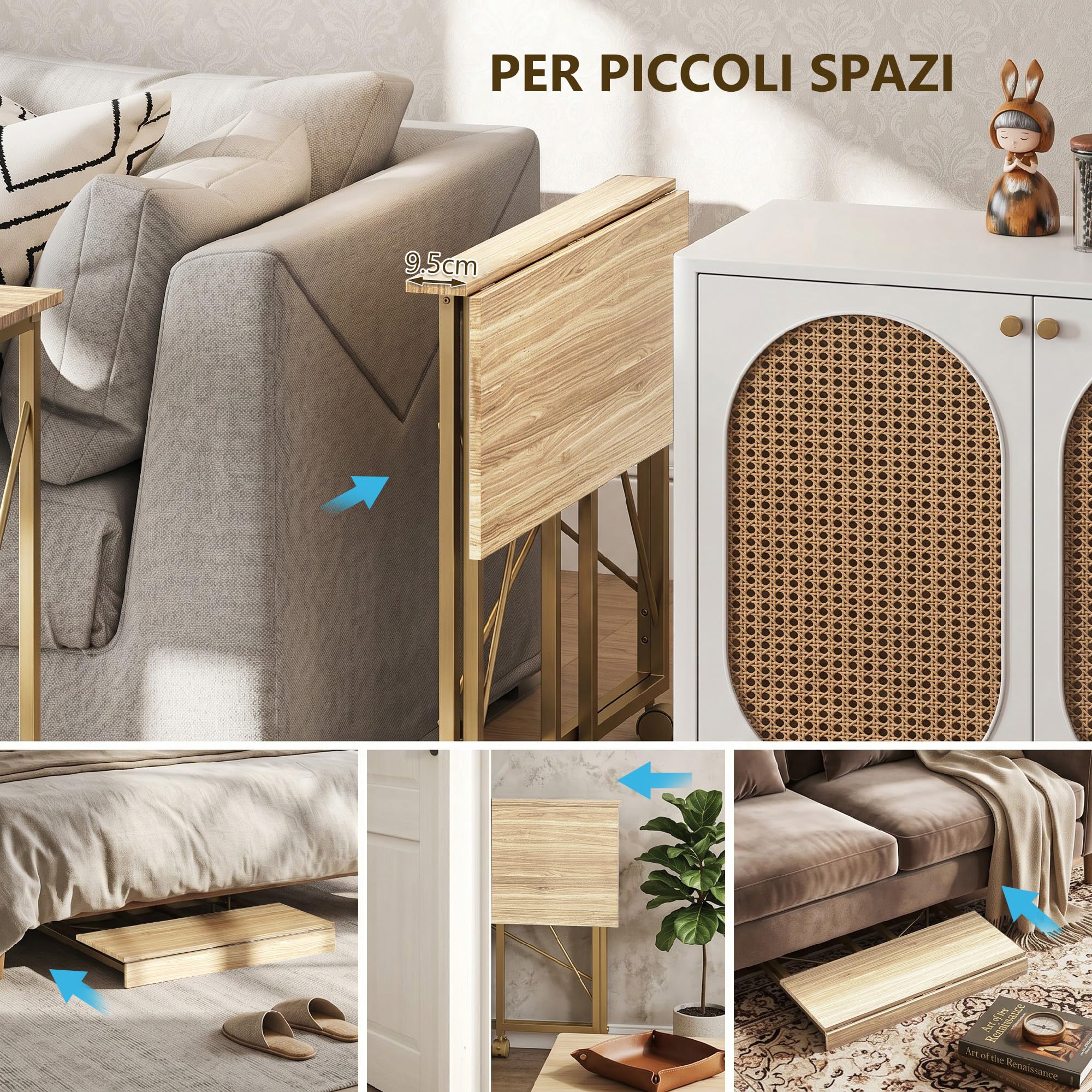 HOMCOM Scrivania Salvaspazio Pieghevole Portatile 80x40x75 cm Rovere | Scrivania Piccola, Ruote Frenanti, Tavolo Computer Richiudibile, per Studio Casa Ufficio