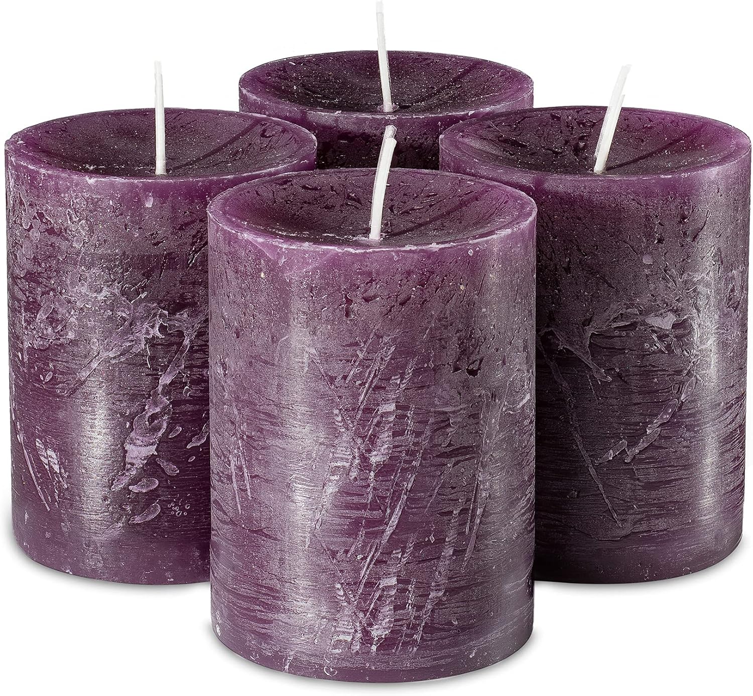 SPAAS Rustic Purple Pillar Candles - 2.7" X 3" Decorative Candles Set of 4 - Clean Burning and Dripless Unscented Rustic Pillar Candles for Home Decorations, Wedding Decor, Party, Spa Restaurant : Home & Kitchen