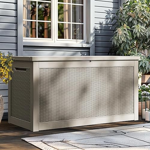 Vista 35 de Yitahome Caja de almacenamiento para exteriores de 32 galones, caja de resina resistente al agua para terraza, contenedor de almacenamiento