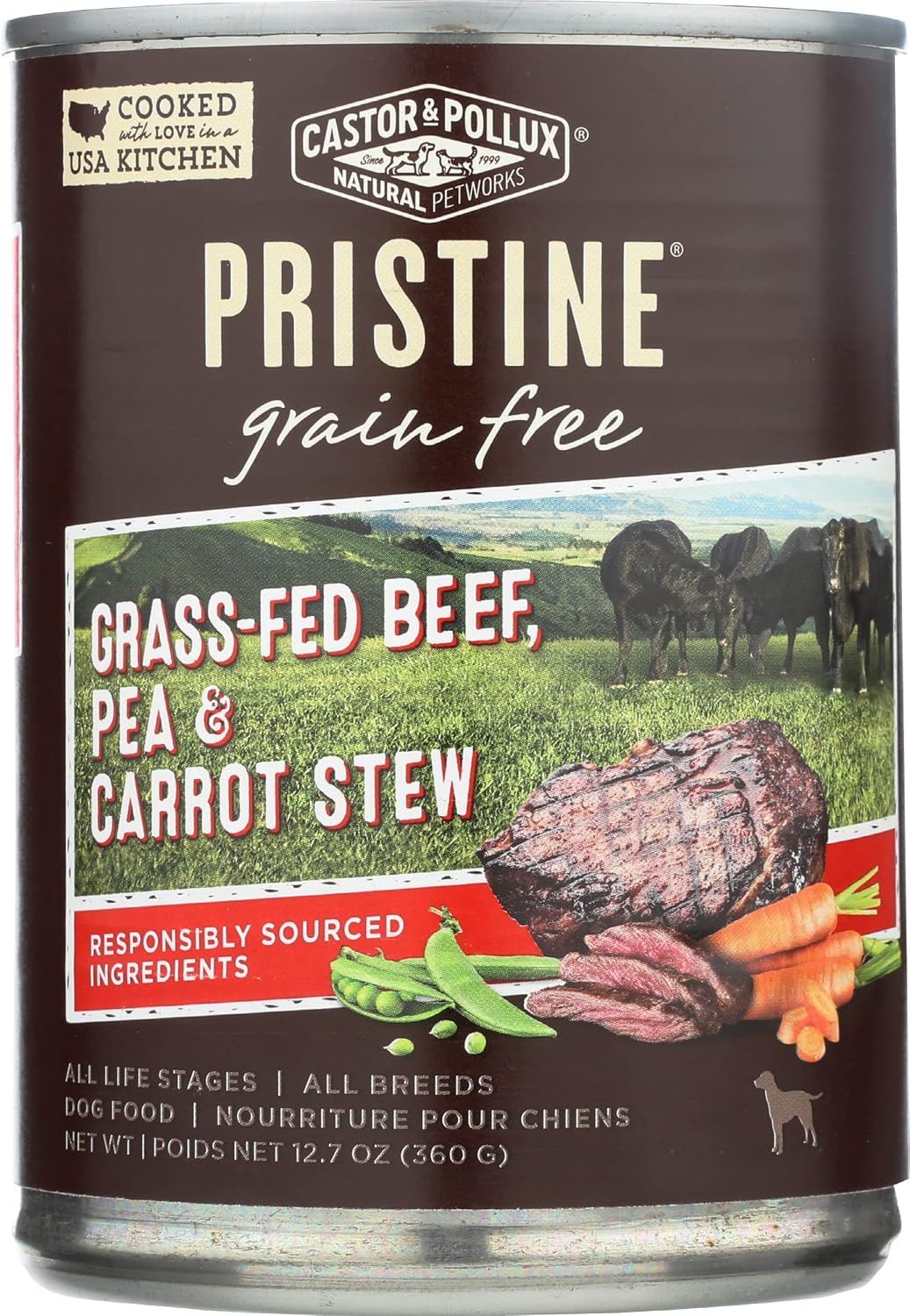 Castor & Pollux Pristine Grass-Fed Beef, Pea Carrot Stew Dog Food, 12.7 OZ