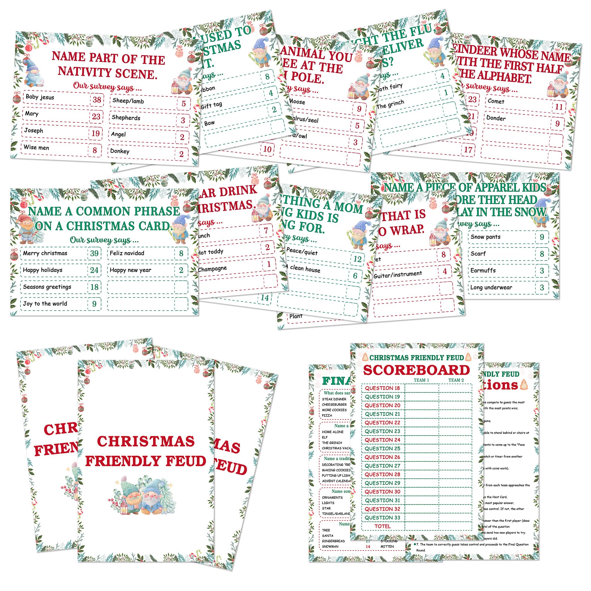 QUDNCR Christmas Friendly Feud Game, Friendly Christmas Party Games for Family Friends Large Groups, Funny Xmas Feud Quiz, Xmas Trivia Party Decoration for Winter Holiday -07