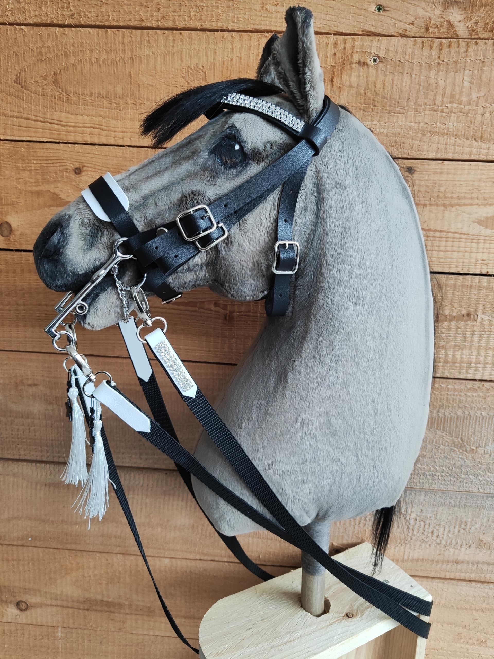 Generisch Hobby Horse Trense Kandare, negro, sin caballo, solo accesorio para hobbyhorsing, accesorio para caballos de juguete, trense de juguete, trense de juguete