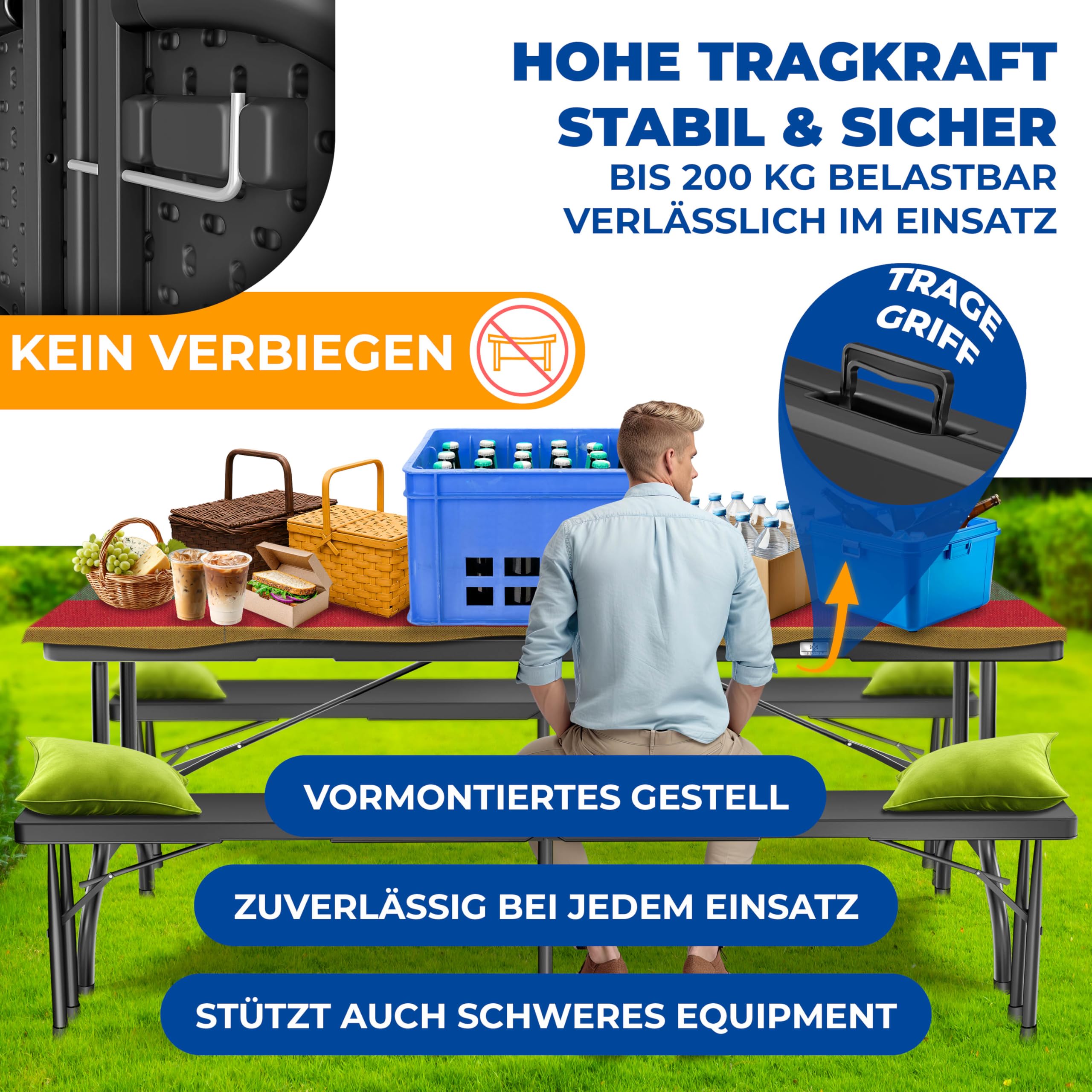 KESSER® Buffettisch Tisch klappbar Kunststoff 183x76 cm Campingtisch Partytisch Klapptisch Gartentisch für Garten, Terrasse und Balkon zusammenklappbar 6 Personen inkl. Cover & Tragegriff, Anthrazit