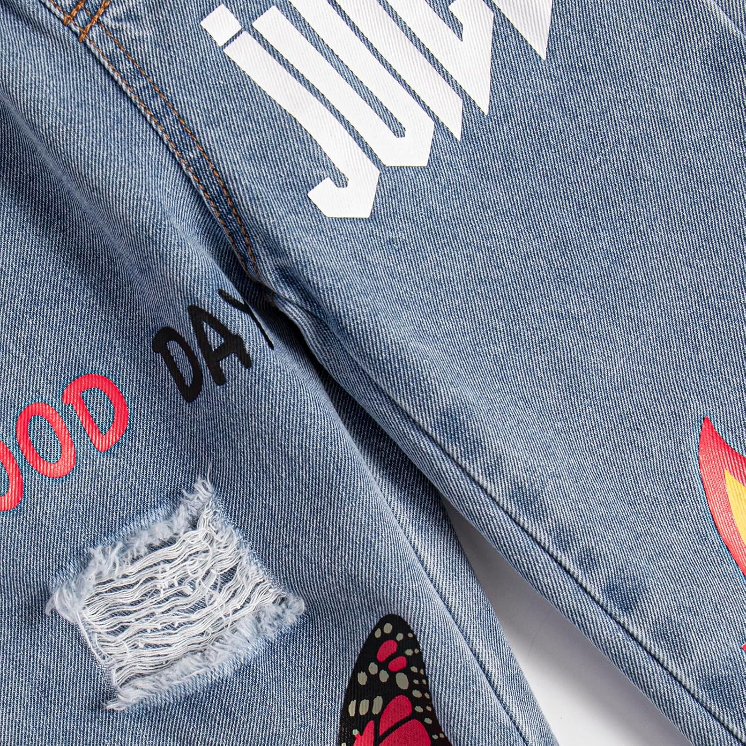 Girl's Jeans Elastic Waist Straight Wide Leg Cute Patterned Denim Pants