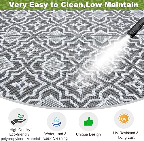 Miniatura 5 de Alfombra de exterior impermeable de 9 x 12 pies, alfombra de campamento para exteriores, alfombra de paja de plástico, artículos esenciales para