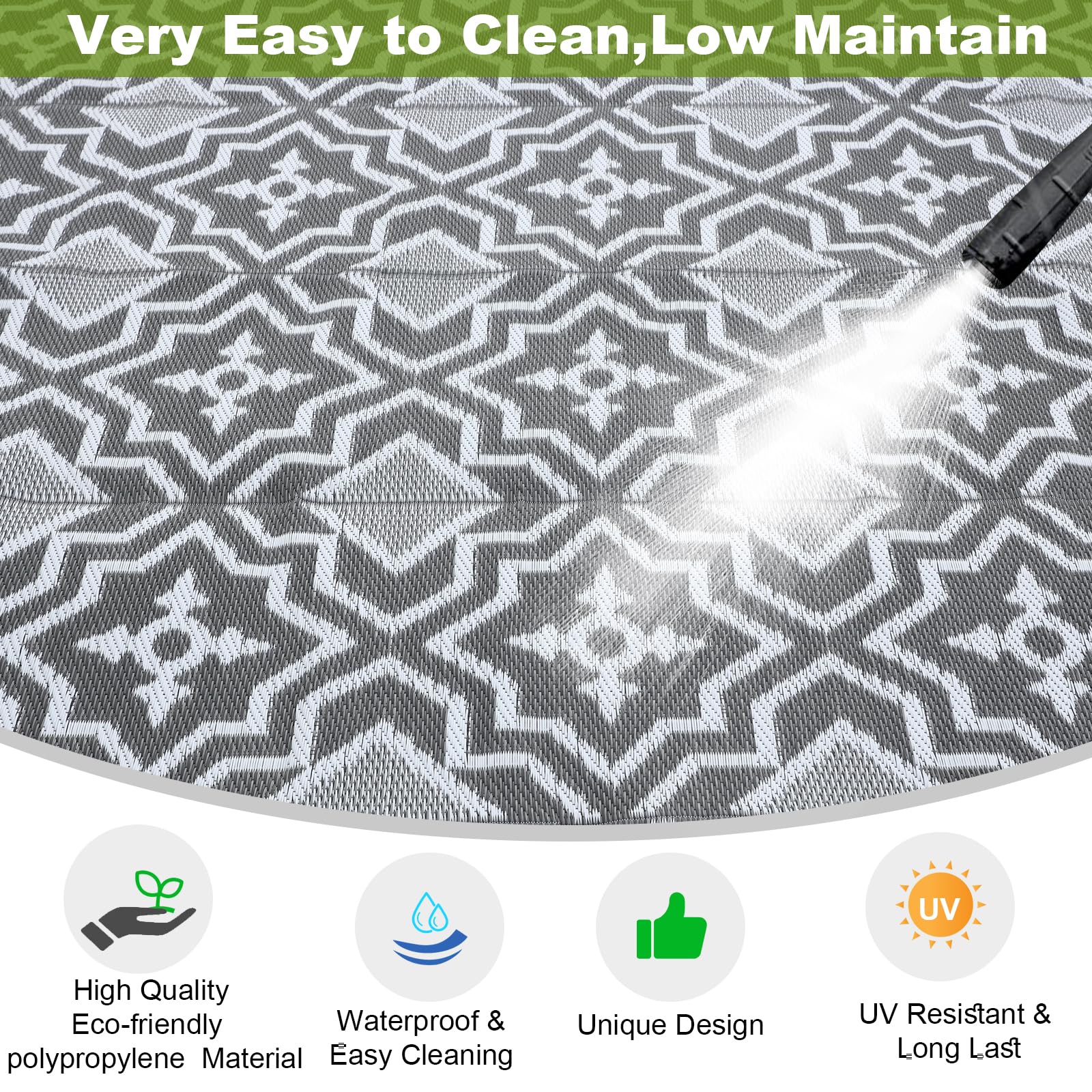 Alfolo Dywan zewnętrzny, plastikowy dywan ze słomy, dywaniki zewnętrzne 9 x 30 cm, na patio, wodoodporny dywan na patio, dywaniki kempingowe do kampera, szare, nadające się do recyklingu, tkane dywany