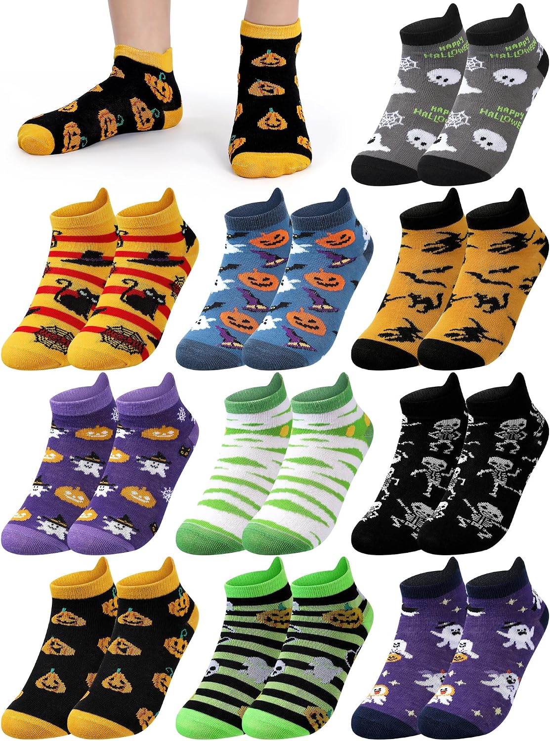 10 Pairs Kids Halloween Ankle Socks for Boys Girls