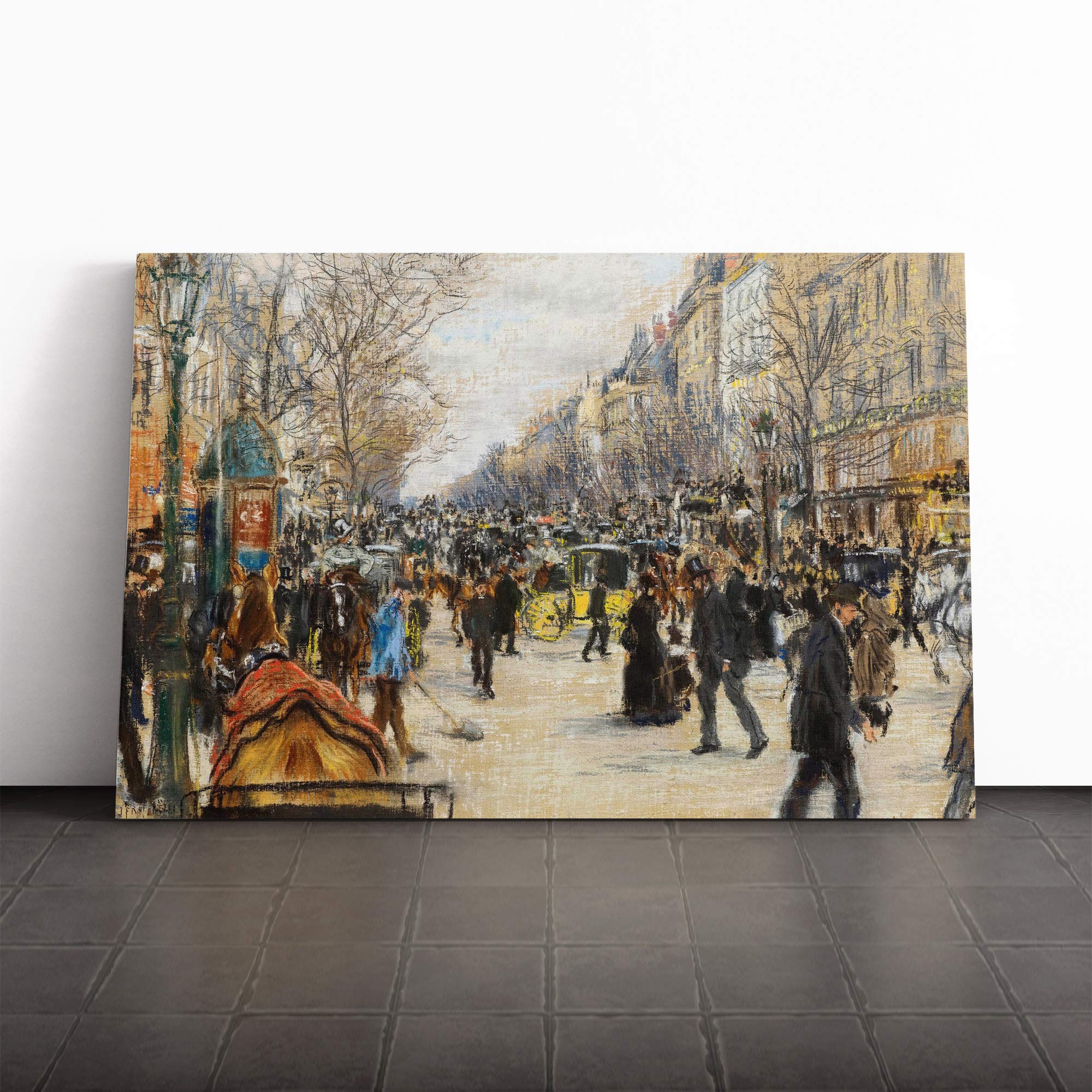 Jean-Francois Raffaelli On The Grand Boulevard Canvas Print | Gallery Wrapped 30mm Frame Wall Art | 30x20 inches | Ready to Hang | Modern Picture | Living Room Bedroom Lounge Office