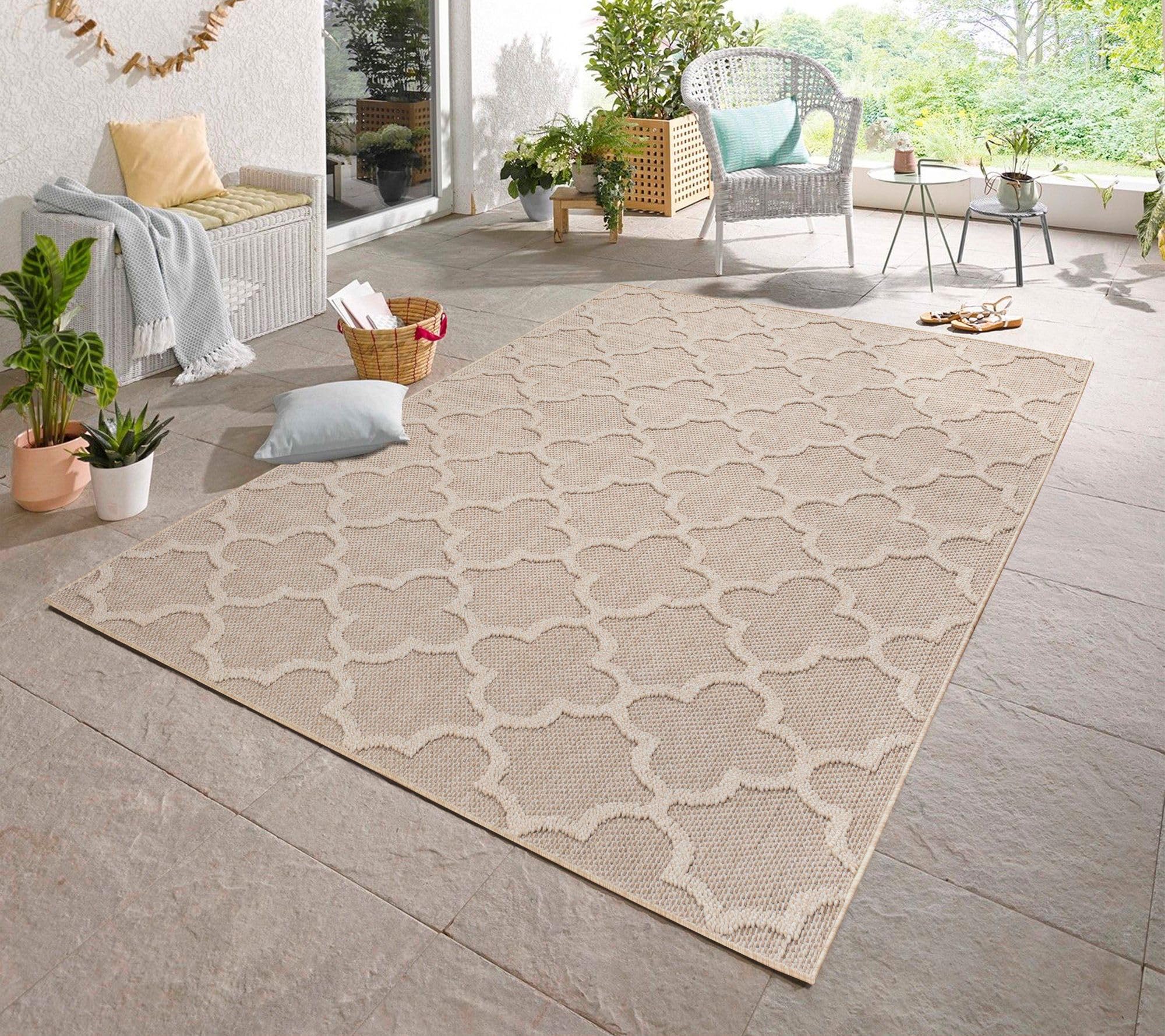 Carpetsale24 Tappeto da esterni, colore beige, disegno scandinavo, 110712, tappeto rettangolare, Tappeti per terrazzo-balcone o cucina, 160 x 230 cm
