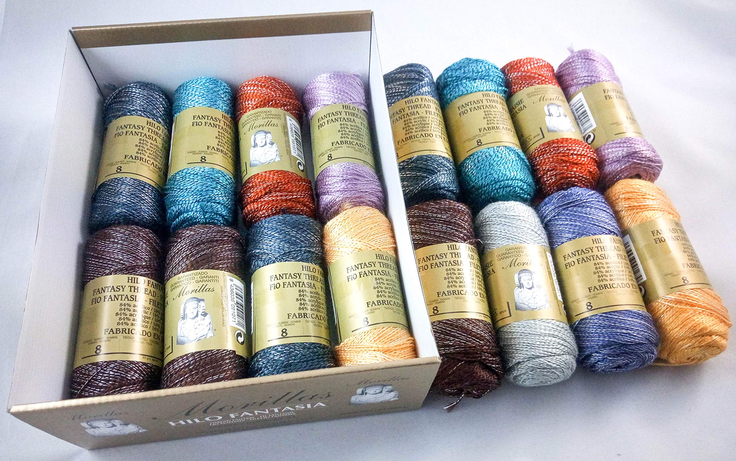 ▷ Pack de 16 Zepelines Hilo Fantasía Nº 8 BRILLO COL. OSCUROS (84% Acrílico/ 16% Poliéster) para tejer labores de ganchillo o punto con un acabado elegante.