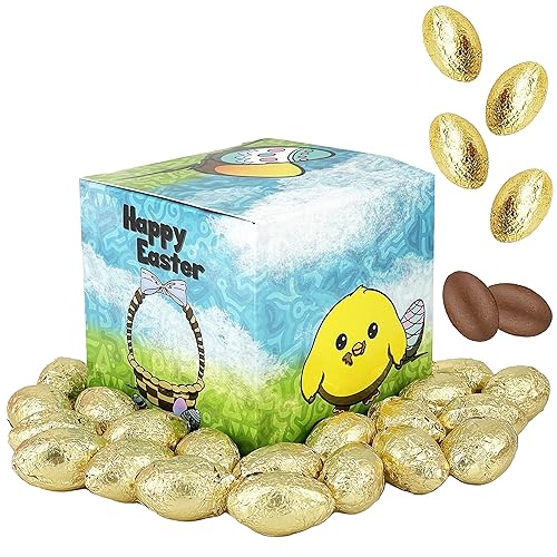 Huevos de chocolate de Pascua, chocolate con leche envuelto en papel de aluminio multicolor en caja de regalo de huevo de Pascua (media libra,
