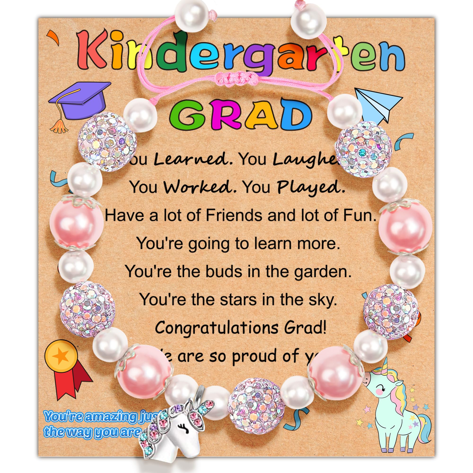 Parma77 2026 Kindergarten/Preschool/5th Grade Graduation Gifts, Adjustable Unicorn Bracelet with Pearl &amp; Rhinestone Ball, Graduation Gifts for Kindergarten Students Daughter Granddaughter Niece