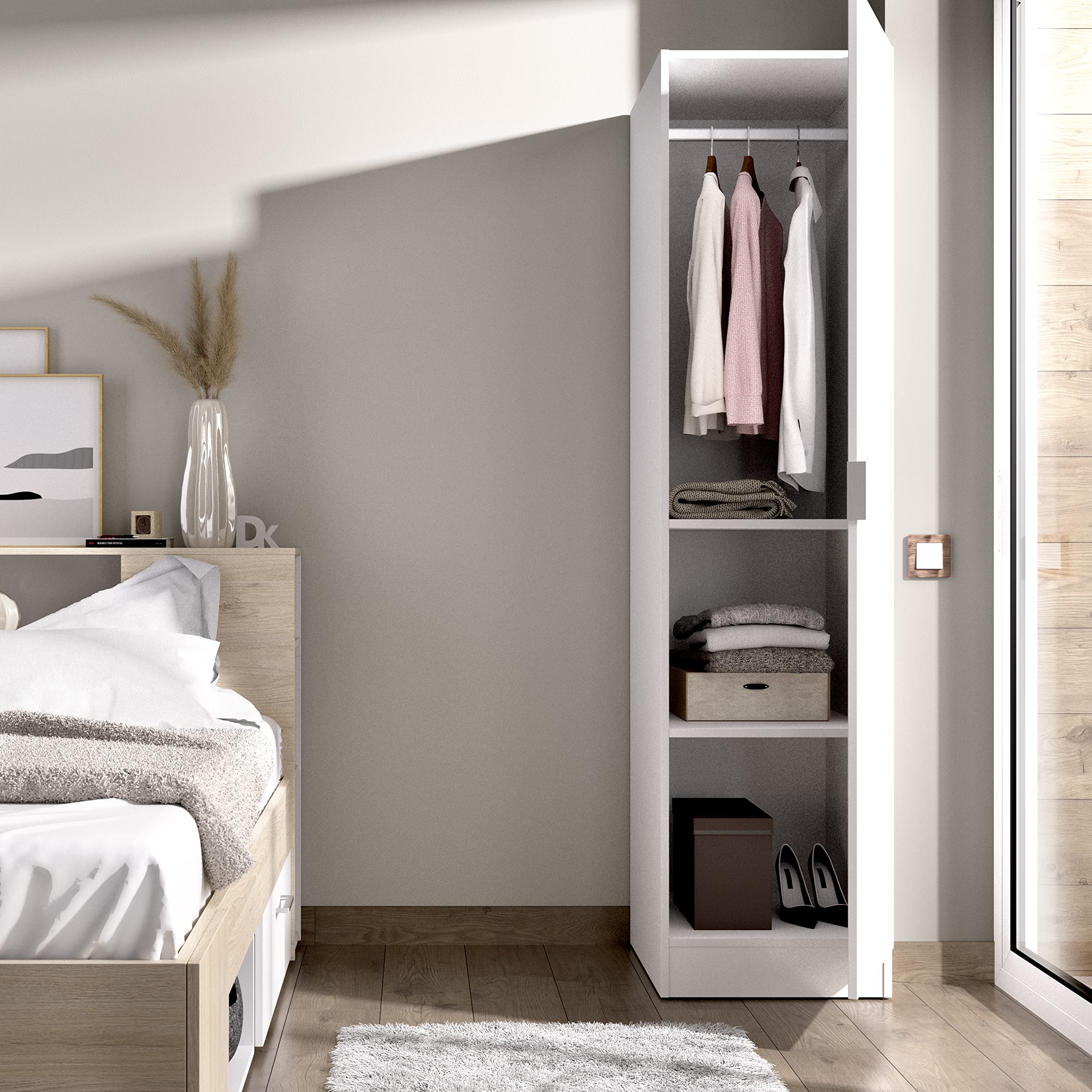 DEKIT GRUPO RIMOBEL Essen Armario ropero de 1 Puerta, Madera de ingeniería, Blanco, 184x41x52 cm