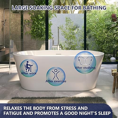 Miniatura 80 de Bañera independiente de acrílico de 67 pulgadas, bañera independiente, bañera de remojo, certificado cUPC, CM (blanco brillante)