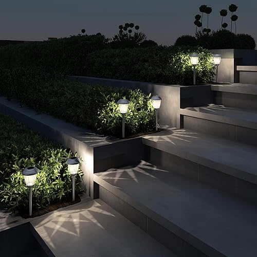 Miniatura 7 de Pure Garden - Juego de luces solares para camino, juego de 8 a 16 pulgadas de alto de acero inoxidable para exteriores, iluminación para jardín,