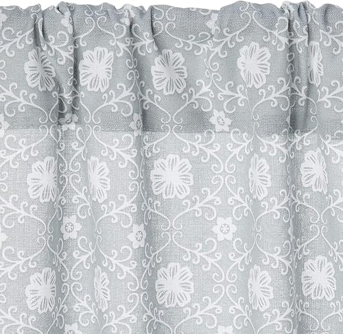 Miniatura 2 de Oralie - Juego de cenefas y niveles de cocina con diseño de enrejado floral | Cortina de ventana pequeña para cafetería, baño, lavandería,