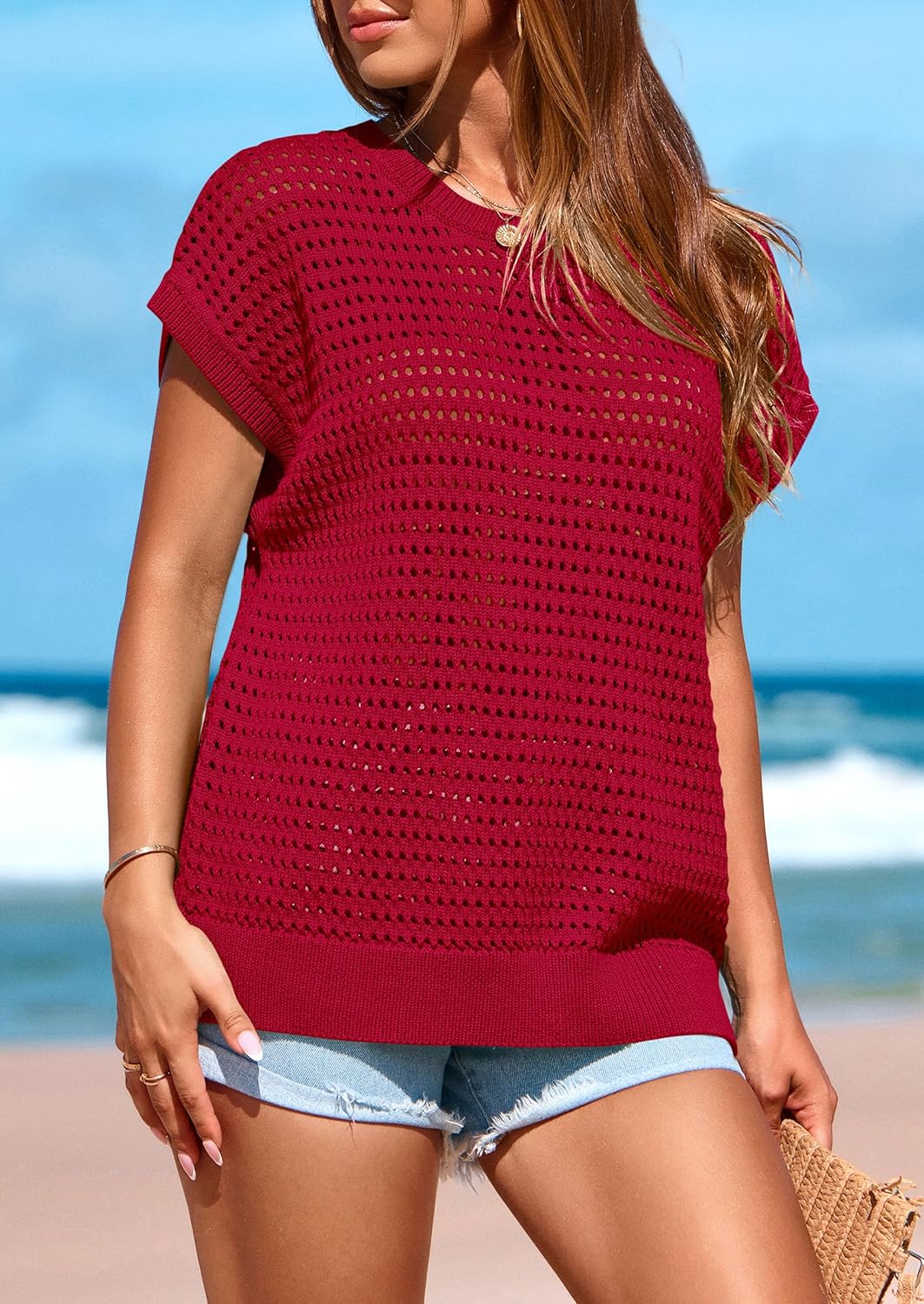 PRETTYGARDEN Womens Spring Tops 2026 Summer Shirts Crochet Cap Sleeve Sweater Pullover Cute Beach Vacation Clothes - Image 8