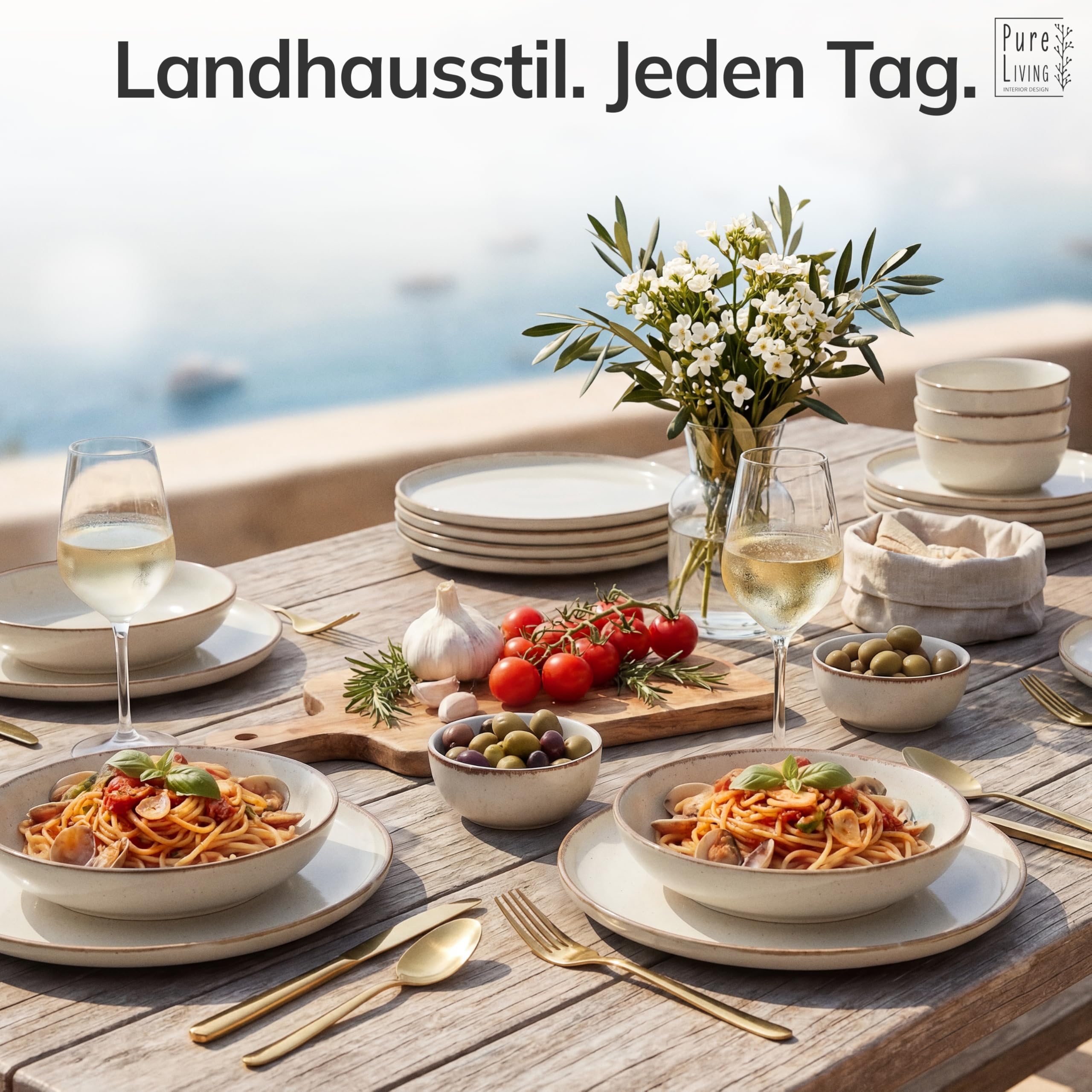 Steingut Geschirrset 6 Personen Rustic 24 tlg. TESTSIEGER, Tafelservice Beige