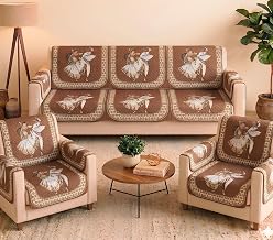 Fab Nation 5 Seater Sofa Cover with Arms, 3+1+1 Seater Anti-Slip Universal Quilted Sofa Covers, 5 Seater Slipcover, Fully Covered Furniture Cover, Furniture Protector for Living Room, Brown