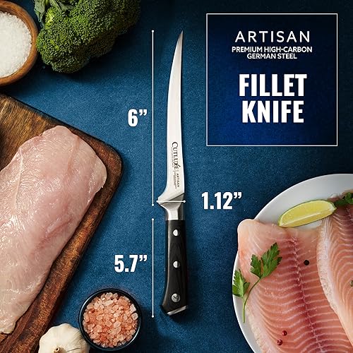 Miniatura 2 de Cutluxe Cuchillo de filete para pescado y carne, cuchillo afilado de 7 pulgadas, acero alemán flexible de alto carbono, diseño de mango ergonómico