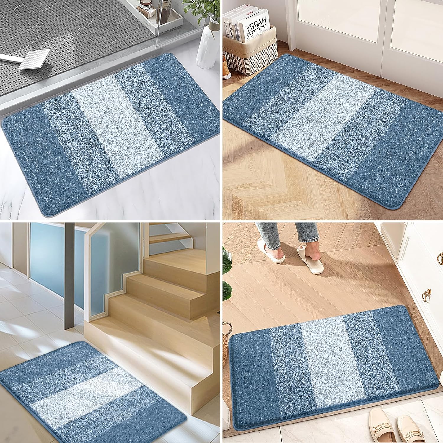 Kitinjoy Indoor Outdoor Door Mat, 32x20 Non-Slip Absorbent Dirt Trapper, Low-Profile Washable Inside Entrance Front Floor Mat, Sturdy Soft Entry Doormats for Entryway, Light Blue - Image 6