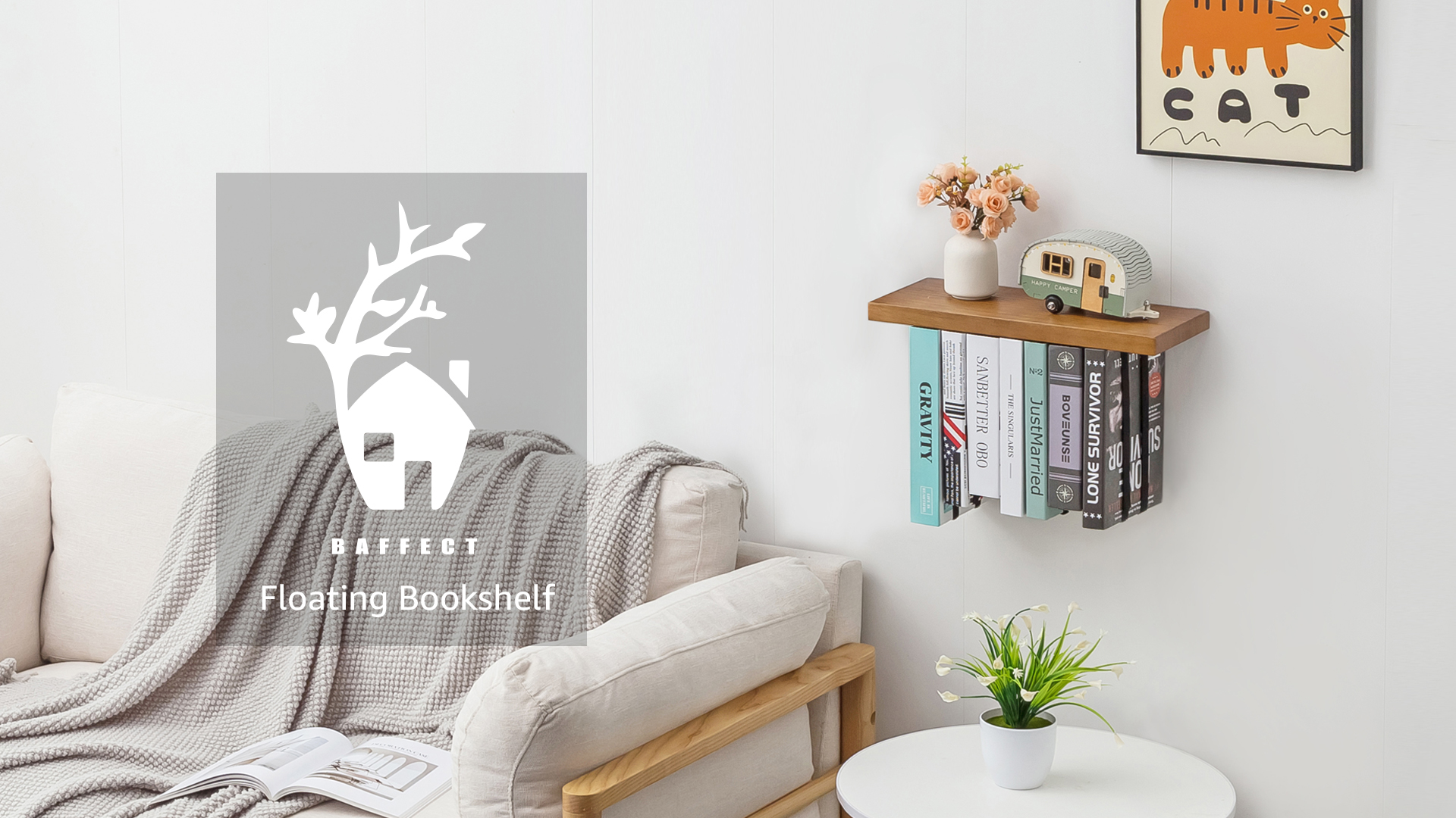 Onzichtbare zwart zwevende boekenkast voor aan de muur - 6 stuks