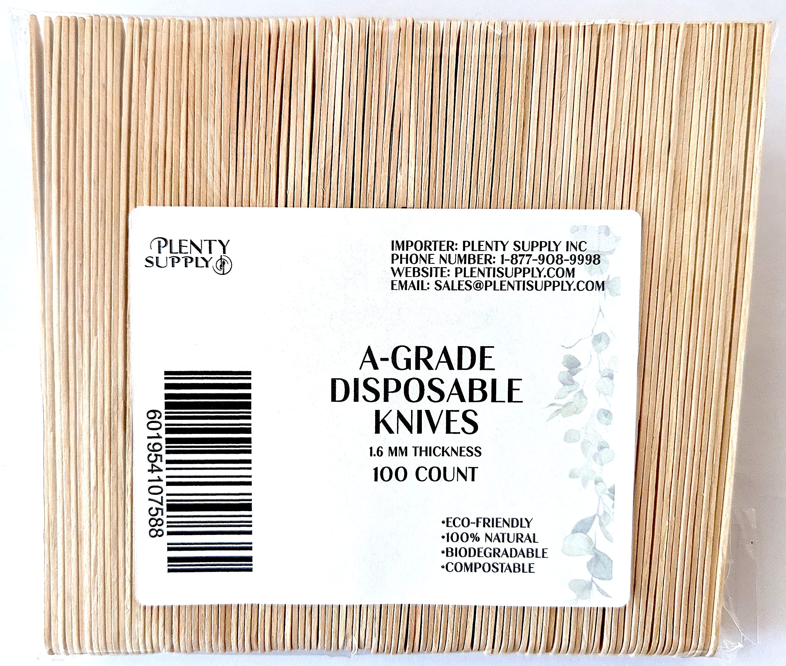 100-pack Wooden Knives Disposable A-Grade cutlery, Compostable, Birch Wood Spoons 6.3-inch length, Eco-friendly