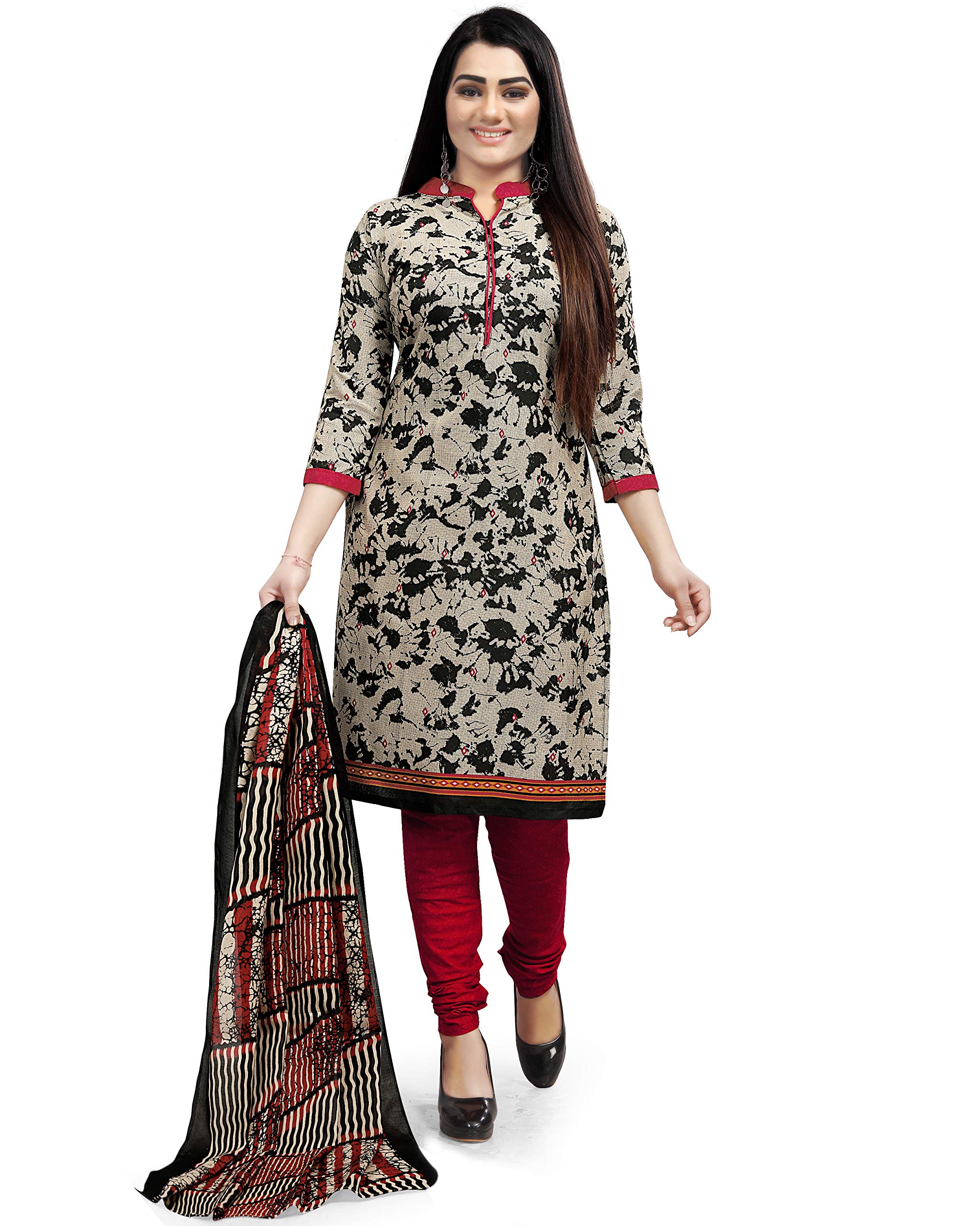 RajnandiniWomen's Cotton Unstiched Salwar Suit Material (JOPLVSM4071 Beige & Black Free Size)-image-46