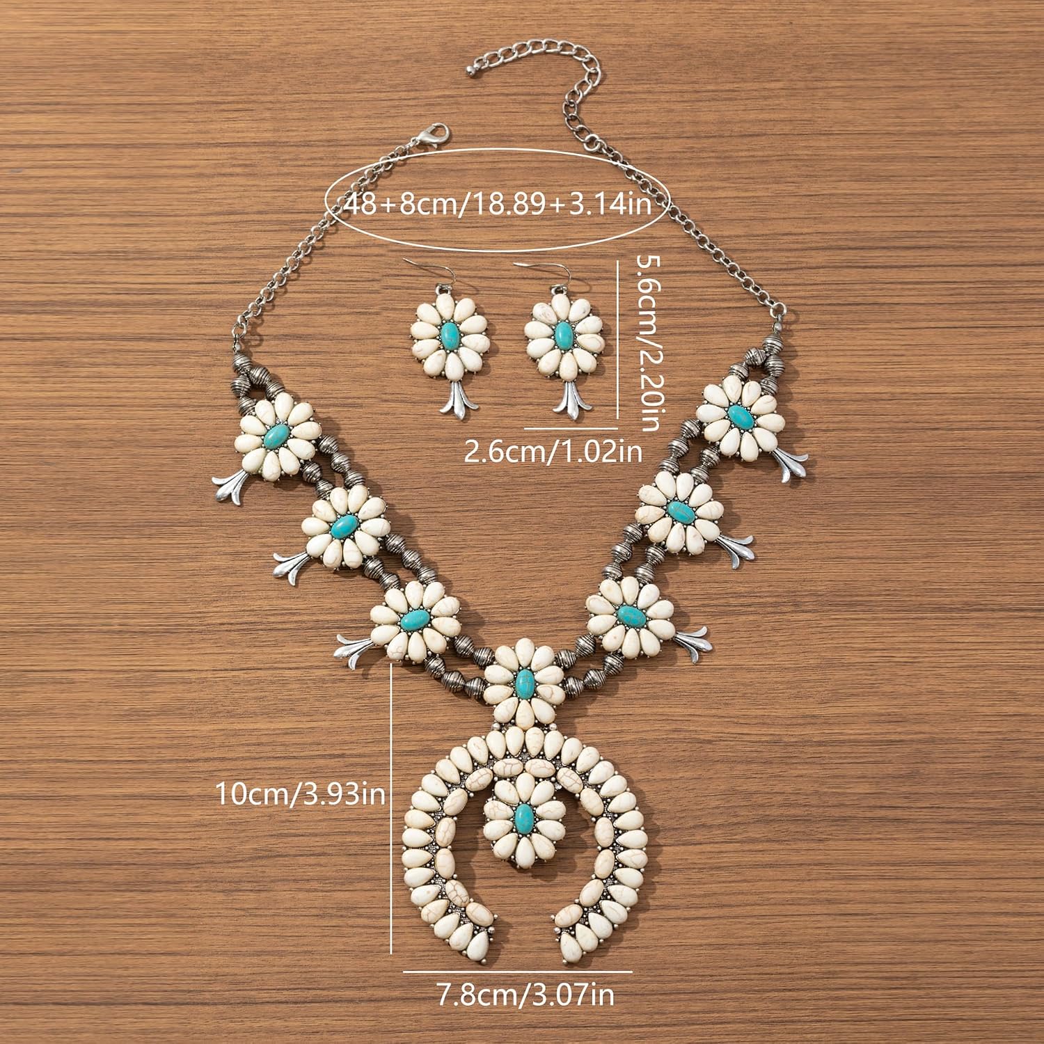 4 PCS Western Turquoise Jewelry for Women Boho Vintage Navajo Pearl Necklace Earring Bracelet Ring Set Country Cowgirl Accessories for Gift image 5
