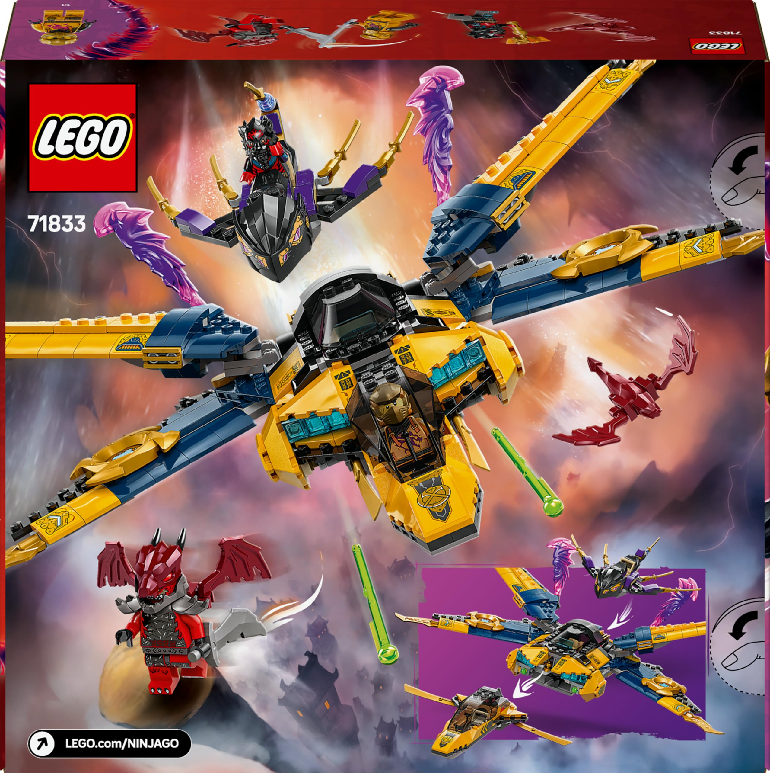 LEGO Ninjago Le Super Avion tempête de Ras et Arin - Jeu de Construction avec Drone à tête de Dragon et 3 minifigurines - Idée Cadeau pour garçons et Filles dès 8 Ans Amateurs de la série TV 71833