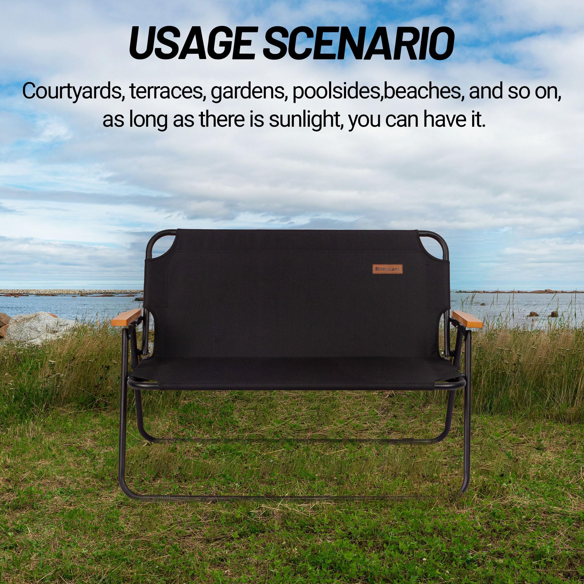 喜马拉雅 Camping Chair, Black Folding Bench Chair Seating Camp