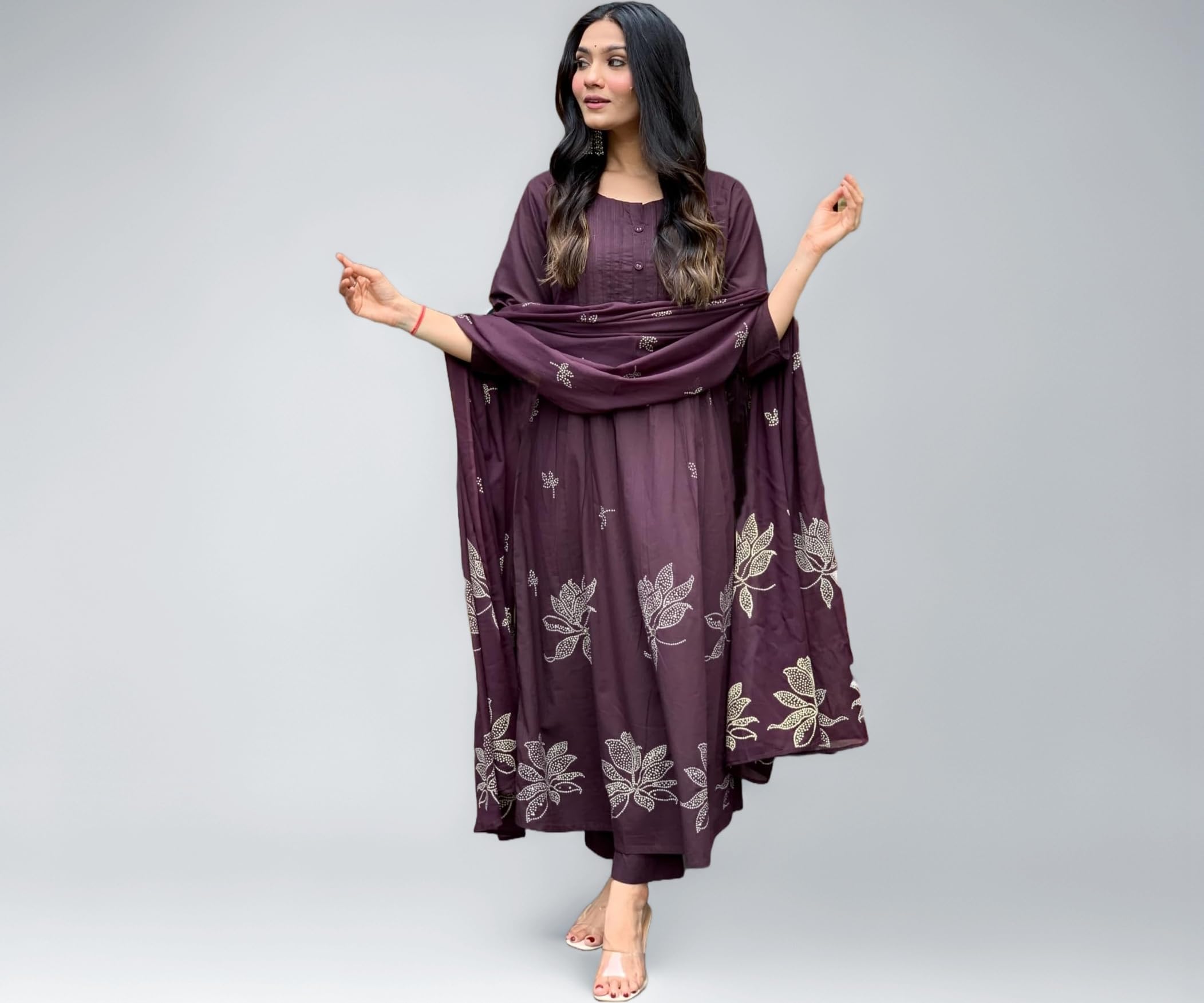 Women's Rayon Blend Anarkali Printed Kurta with Pant & Dupatta | Ethnic Kurta Pant Dupatta Set for Women | Traditional Indian Wear Outfit