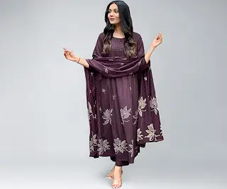 GoSriKi Women's Rayon Blend Anarkali Printed Kurta with Pant & Dupatta Ethnic Kurta Pant Dupatta Set for Women Traditional Indian Wear Outfit