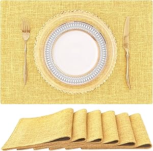 Amazon.com: homing Mustard Yellow Cloth Placemats Set of 6 – Cotton Linen Blend Washable ...