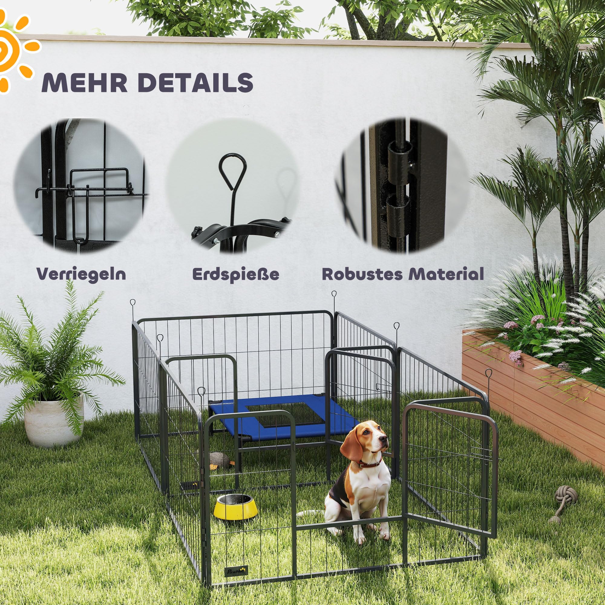 PawHut Caja para Cachorros, Parque para Cachorros con 7 Paneles, 2 Secciones, Alfombrilla Lavable, 2 Puertas, Parque para Perros pequeños y medianos 203 x 102 x 60 cm, Color Negro
