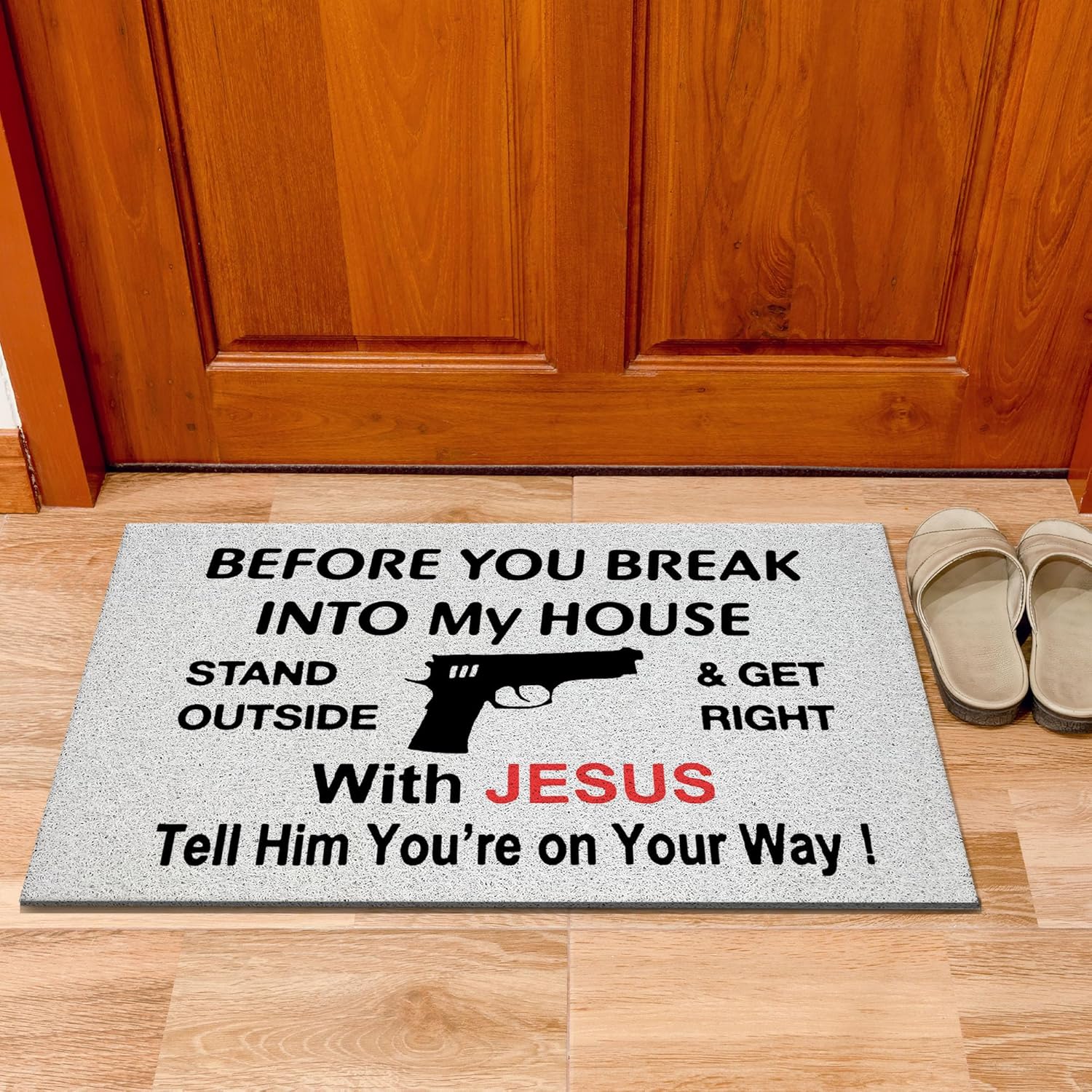 Funny Christian Door Mat, Sarcastic Religious Doormat for Indoor Outdoor Entrance Porch, Funny Jesus Welcome Mats for Front Door Entryway, Humorous Bathmat Rug for Bathroom, 17x30 Inches