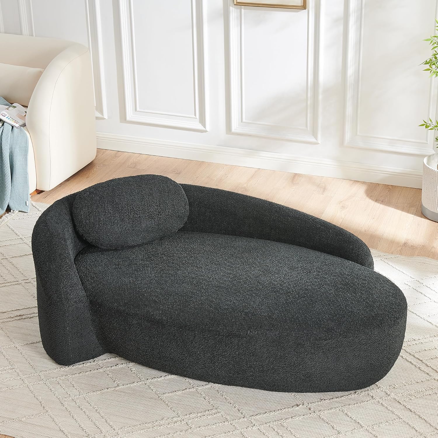Full Foam Chaise Lounge Chair Indoor, Boucle Upholstered Boneless Chaise Lounge Sofa Bed, Right Facing Leisure Cloud Recliner Couches Sleeper Daybed for Living Room | High Density Foam, Non-slip, No Assembly Required, Deep Seat, Fluffy