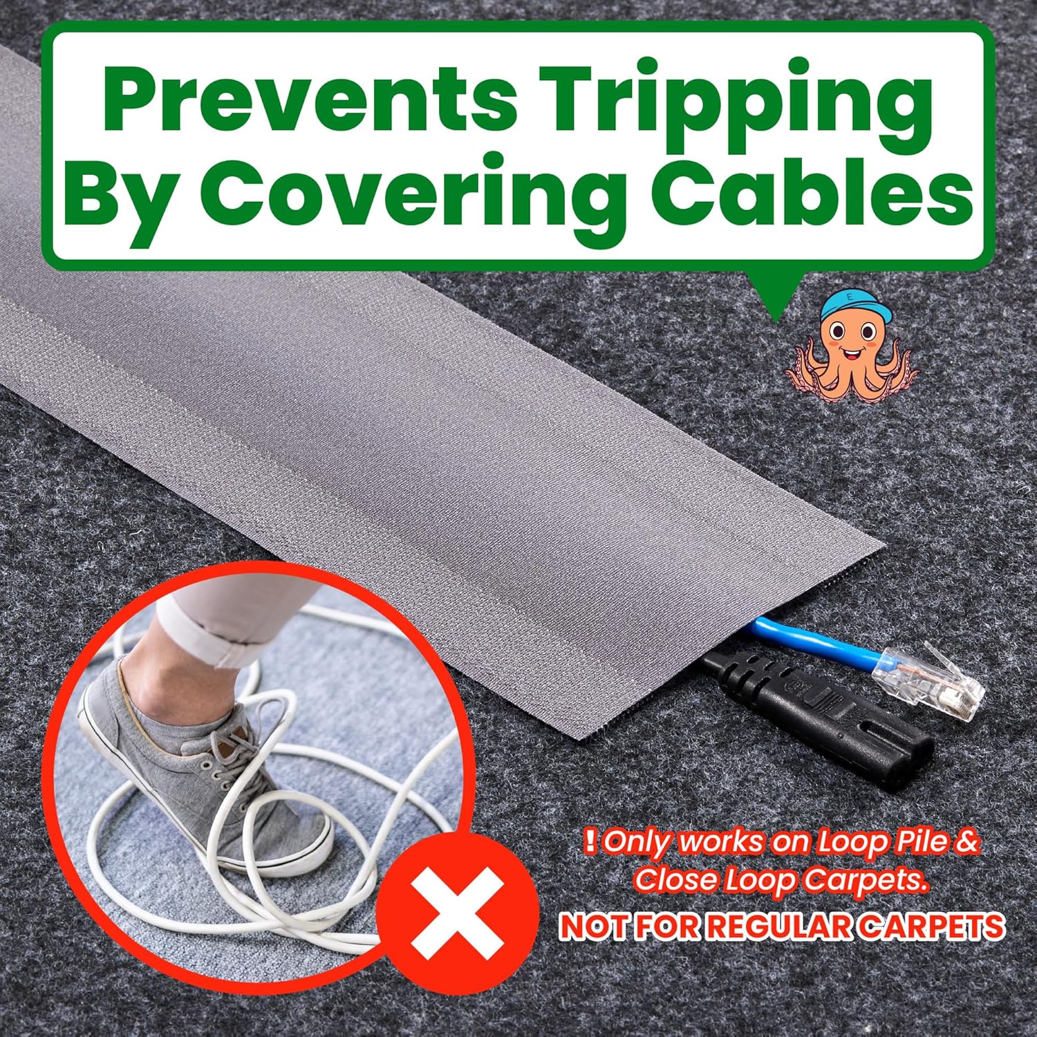 ECOHomes Bundle - 4 Inch x 30 FT Carpet Cord Cover + 1 Inch By 30 FT Cable Ties Wrap