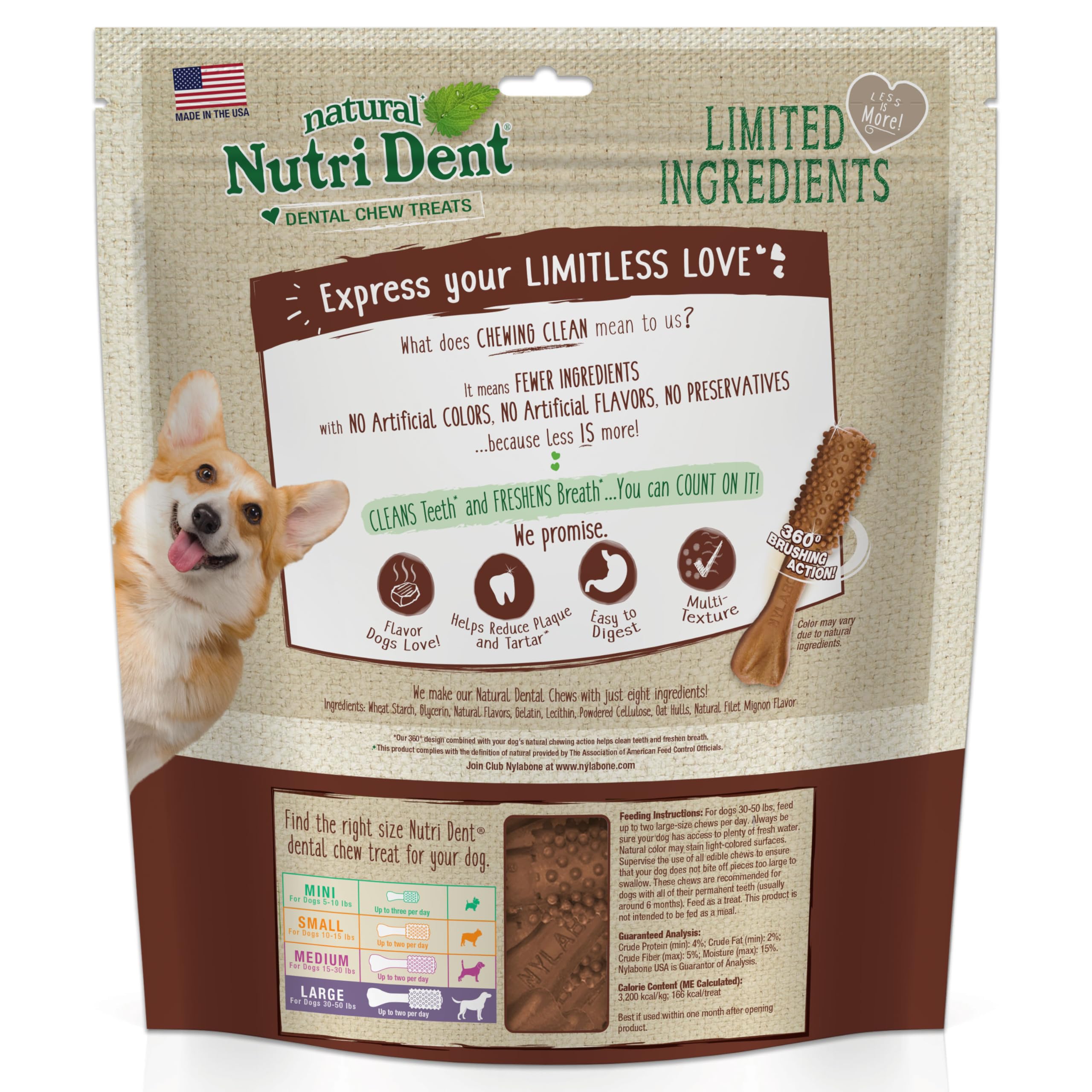 Nutri Dent Limited Zutat Zahnsticks Hund Dental Dog Chews - Large Size - Filet Mignon or Fresh Atem Aromen, 20 Ct, Filet Mignon