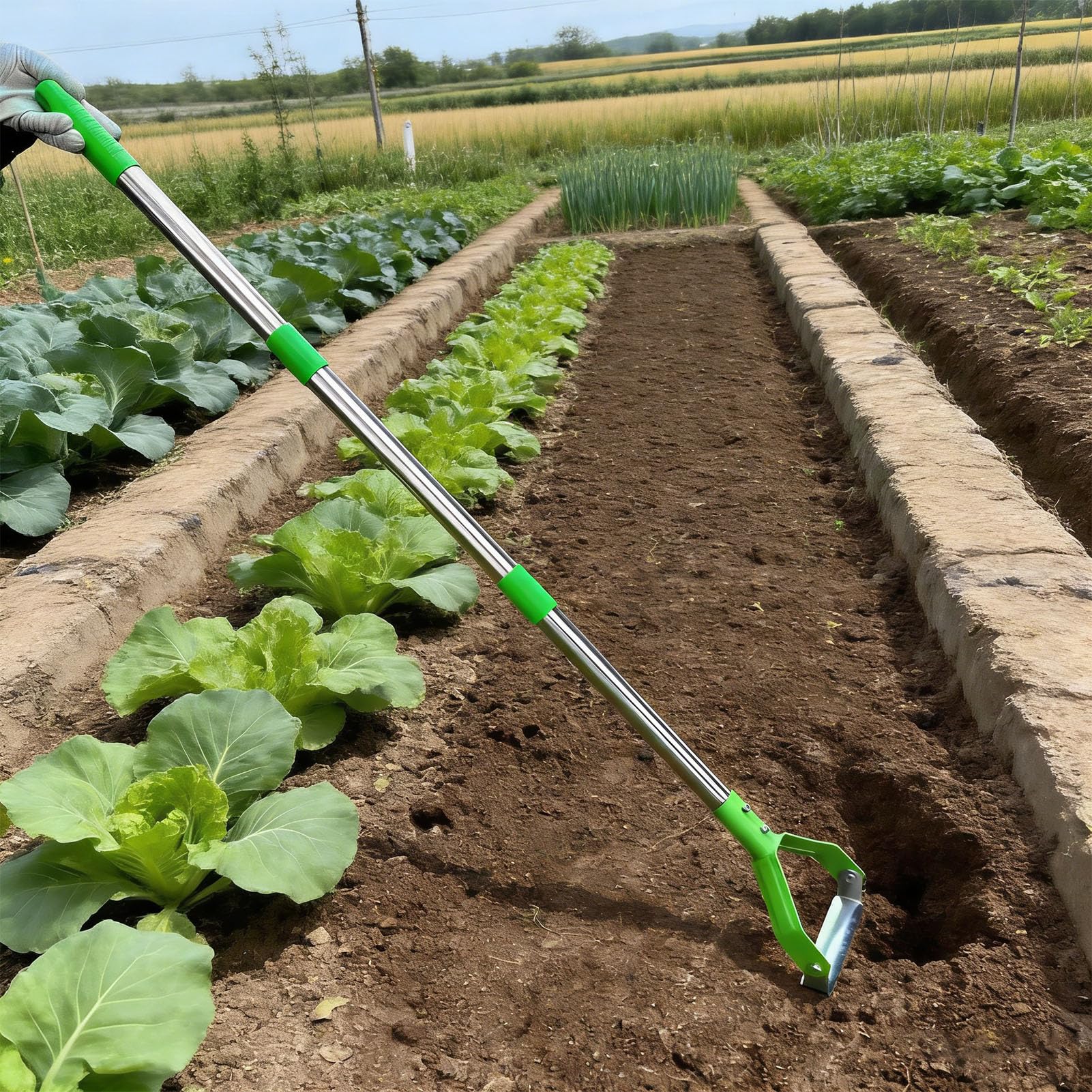 SIXRUN Zappa a Staffa, Zappa da Diserbo in Acciaio al Carbonio con Manico Regolabile in Acciaio Inossidabile da 30 a 61 Pollici, Lama Push Pull, Montaggio Rapido per Aiuole da Giardino Vialetti